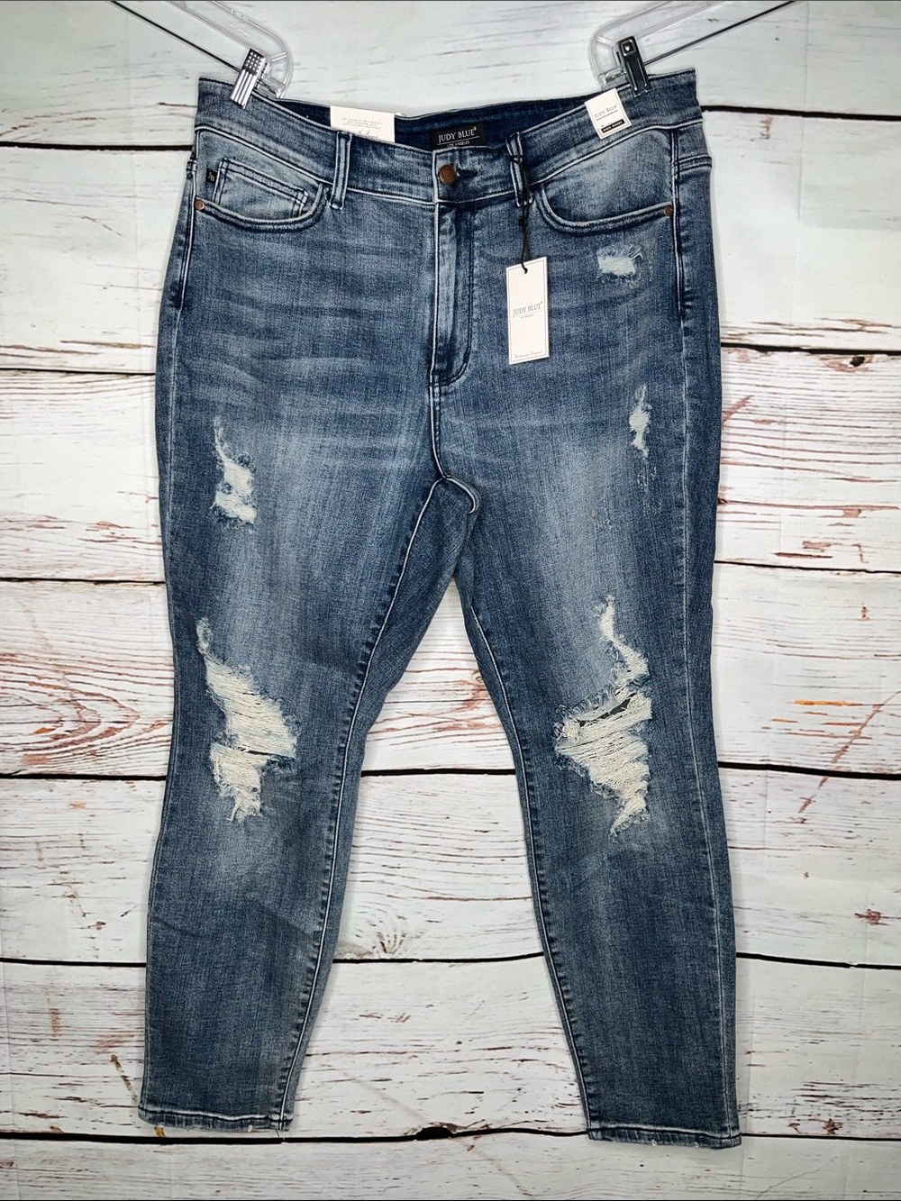 Judy Blue NWT Size 18W Blue Denim Distressed High Waist Boyfriend Fit Jeans